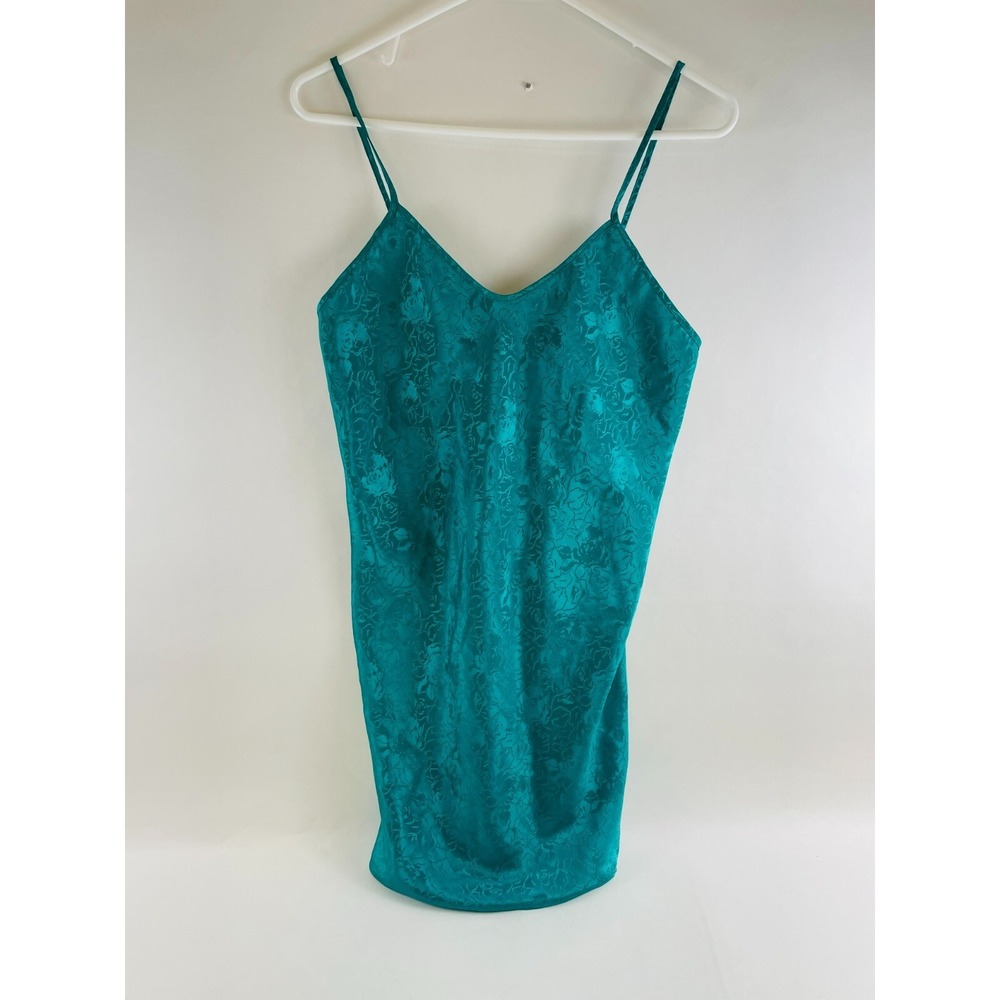 California Miss Nightdress Women's Size S Green Floral Lingerie Hemmed Shorter